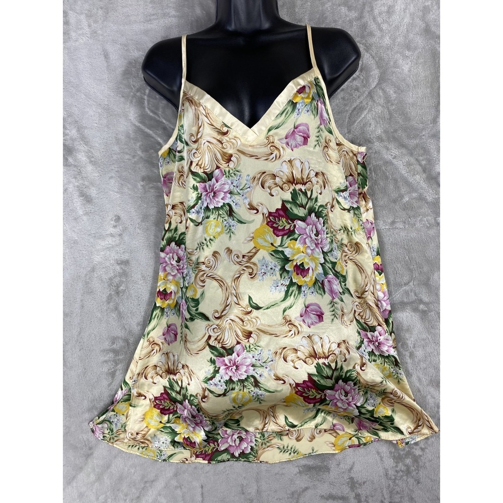 Vintage Victorias Secret Nightgown Medium Yellow Lace Trim Mini Slip Dress Sheer